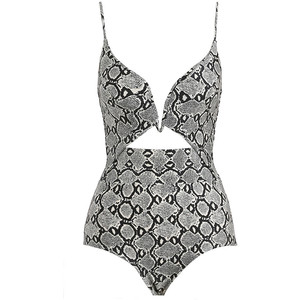 This Gemma Wire One Piece by Zimmerman is the perfect option for a one-piece with its center cut out and black and white print